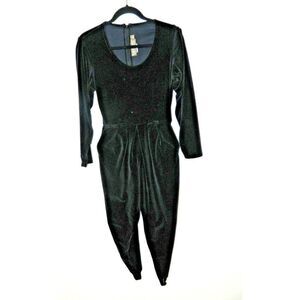 Karen‎ Kane Jumpsuit Women's Small Black Velour Velvet 90's Y2K Stirrups Pockets